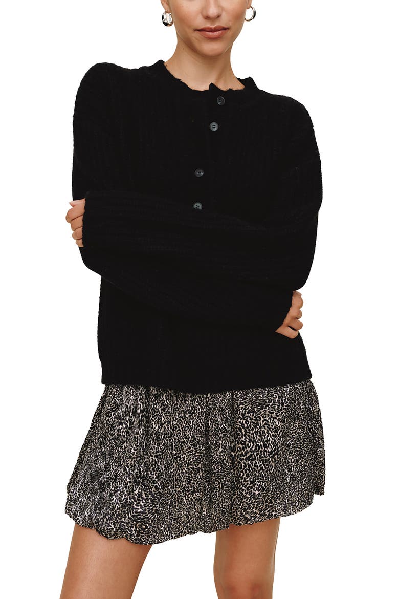 Button Placket Merino Wool Blend Sweater, Alternate, color, BLACK