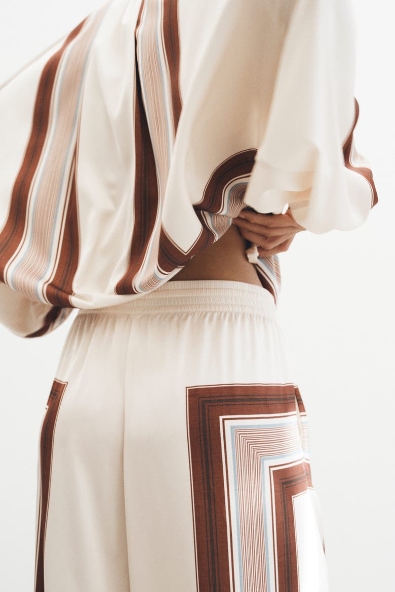 Satin Drawstring Pants, Alternate, color, Cream/patterned