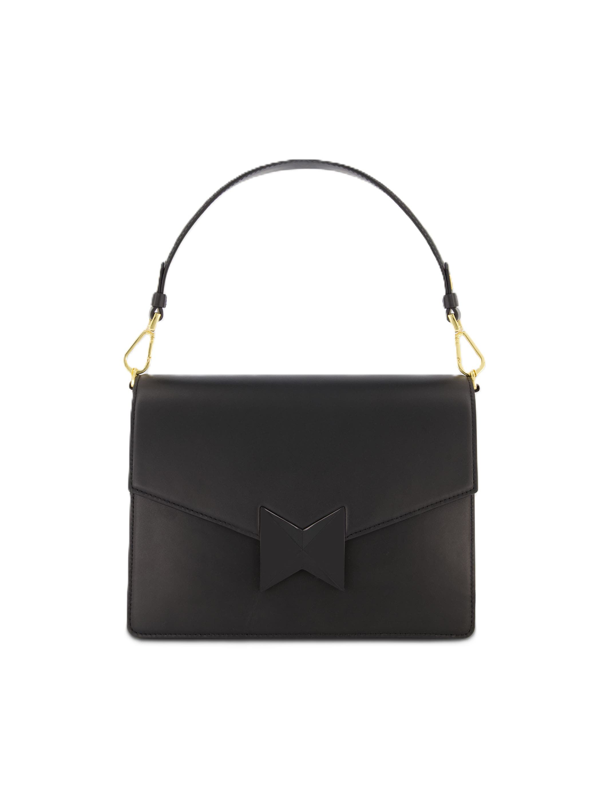 Mac Duggal Classic Leather Medium Size Shoulder Bag, Main, color, Black