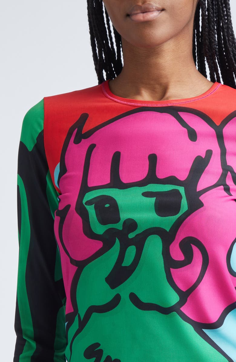 Chopova Lowena Tiny Long Sleeve Mesh Top, Alternate, color, Black Multi