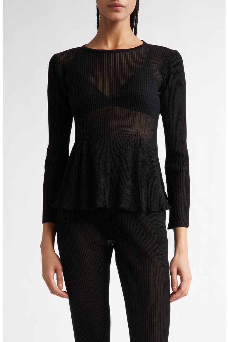 Hypha Lucent Flare Hem Knit Top, Main, color, BLACK