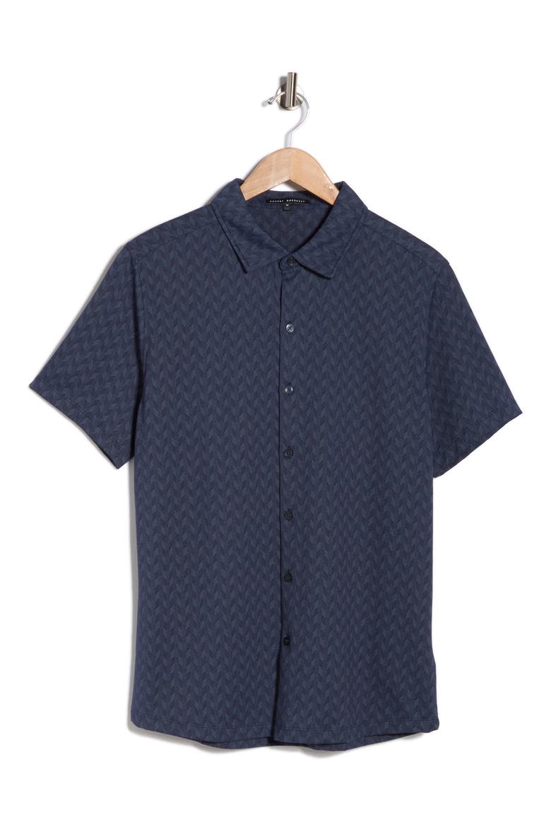 Ruben Herringbone Button Up Knit Shirt, Alternate, color, BLUE NIGHT