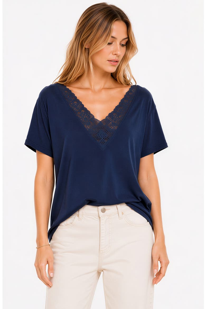 Reversible Lace V-Neck T-Shirt, Alternate, color, NAVY