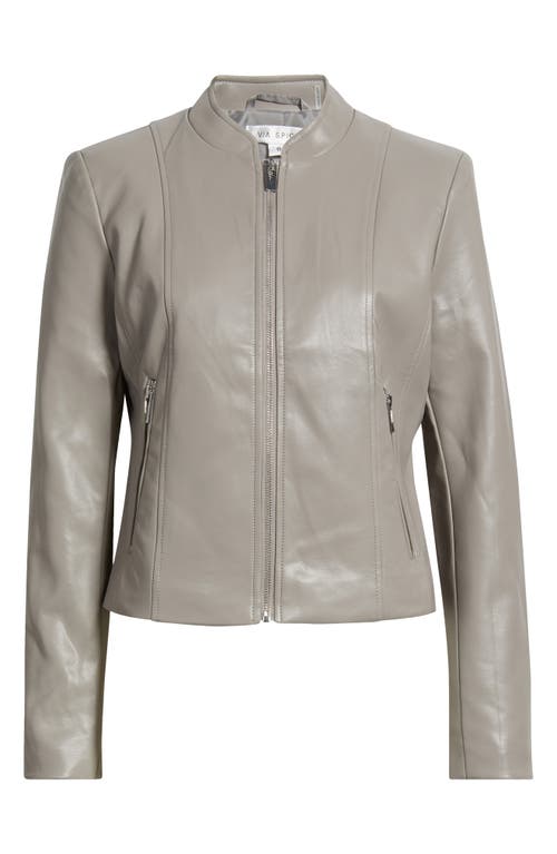 Via Spiga Front Zip Faux Leather Jacket In Gray