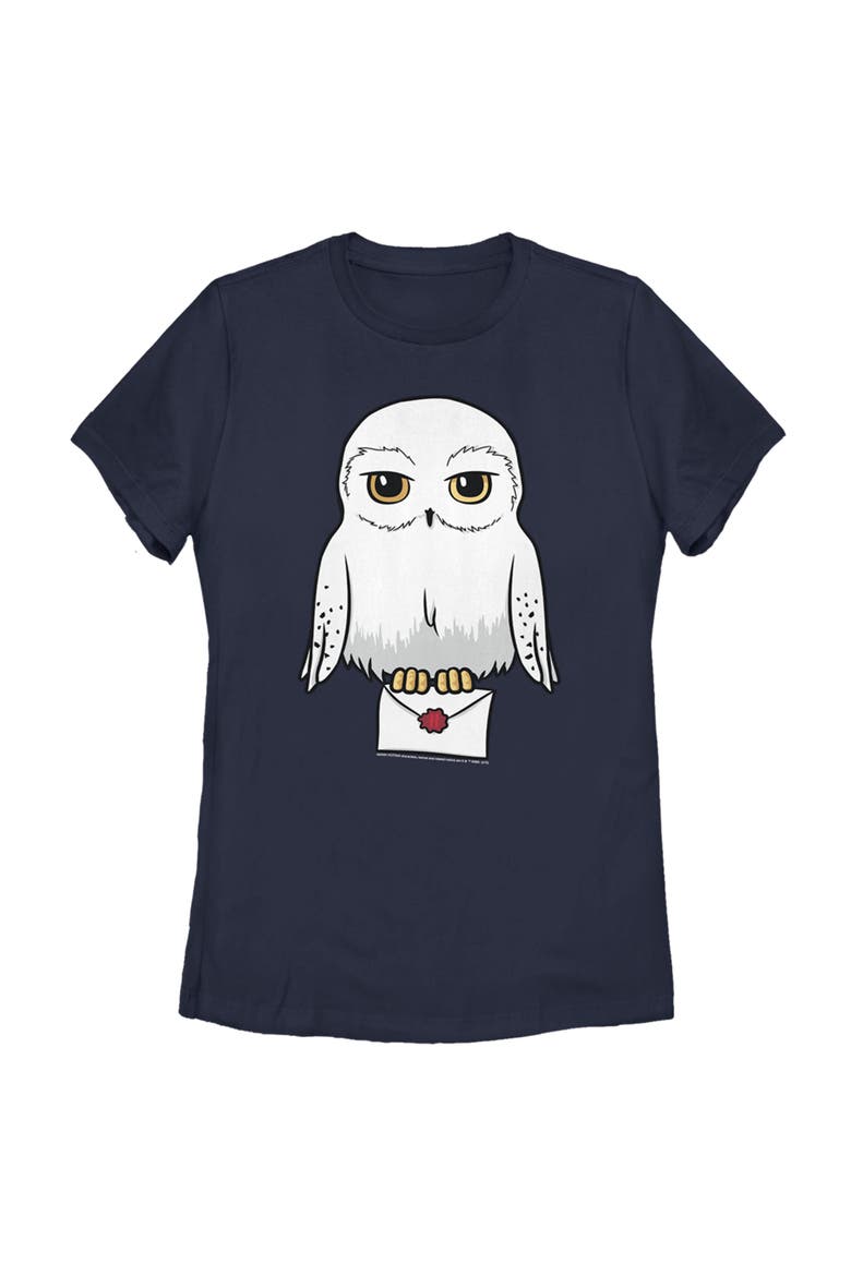 Women's Harry Potter Cartoon Hedwig Letter  Graphic T-Shirt, Main, color, Navy Blue