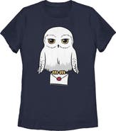 HARRY POTTER Women's Harry Potter Cartoon Hedwig Letter  Graphic T-Shirt
