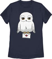 HARRY POTTER Women's Harry Potter Cartoon Hedwig Letter  Graphic T-Shirt