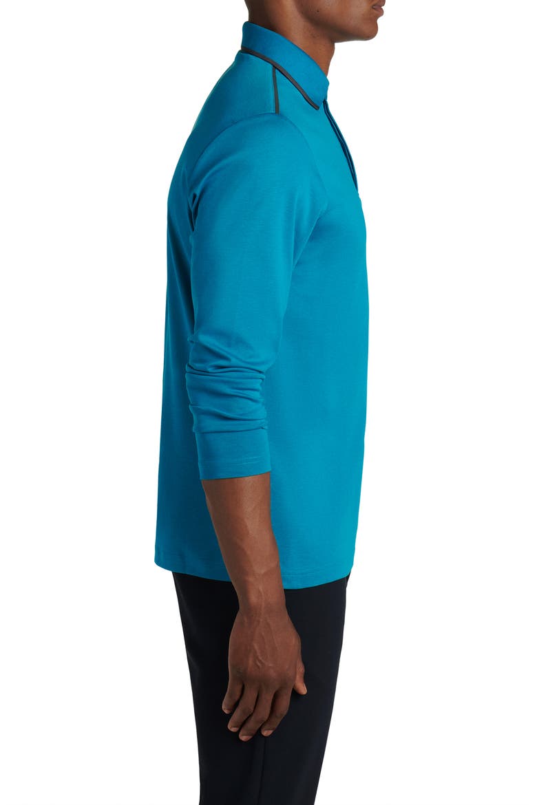 Pima Cotton Long Sleeve Polo Shirt, Alternate, color, TEAL