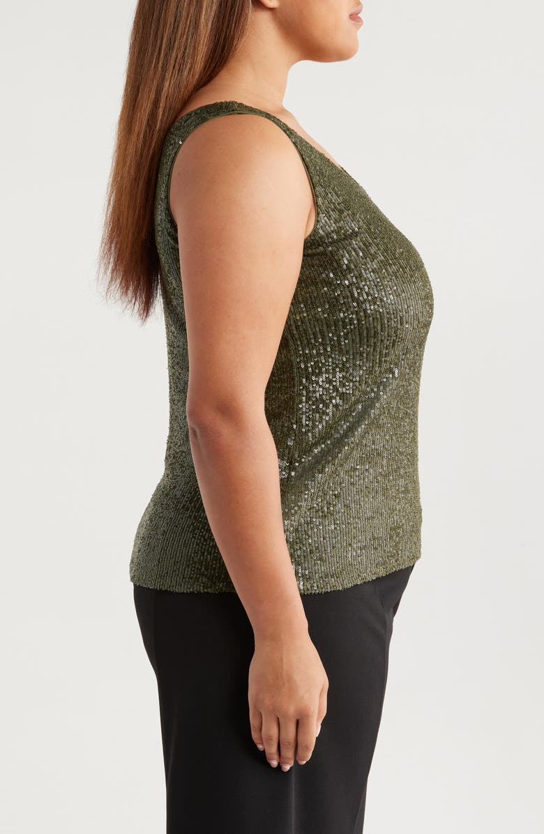 Anne Klein Sequin Double Scoop Neck Mesh Tank, Alternate, color, 