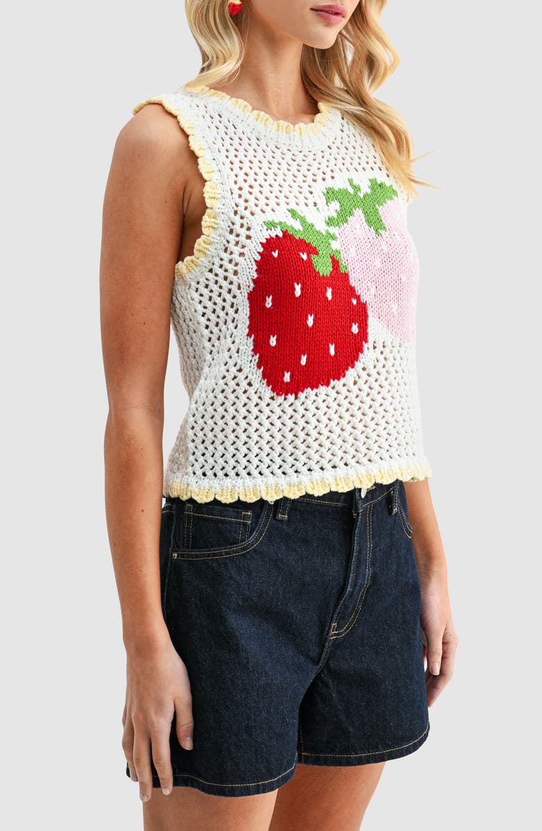 All in Favor Strawberry Knit Sleeveless Top, Alternate, color, Ivory Red Pink