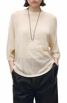 MANGO Semisheer Three-Quarter Sleeve Oversize Sweater