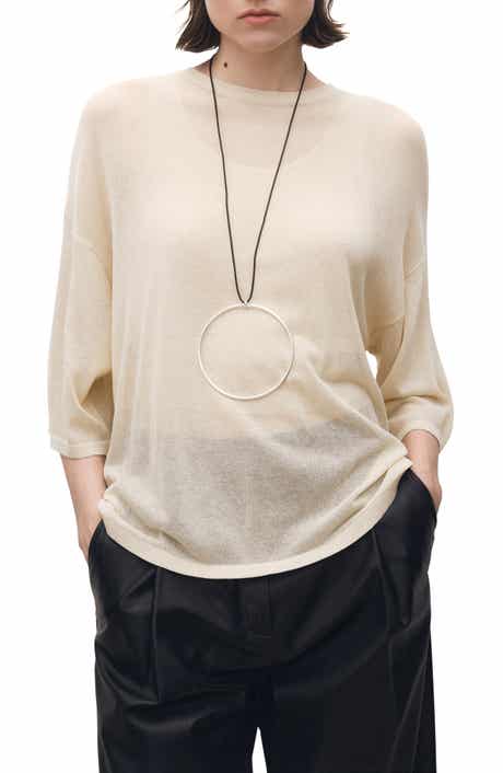 MANGO Semisheer Three-Quarter Sleeve Oversize Sweater