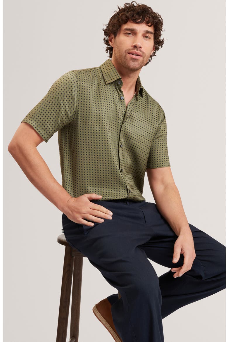 Allistr Check Short Sleeve Button-Up Shirt, Alternate, color, KHAKI