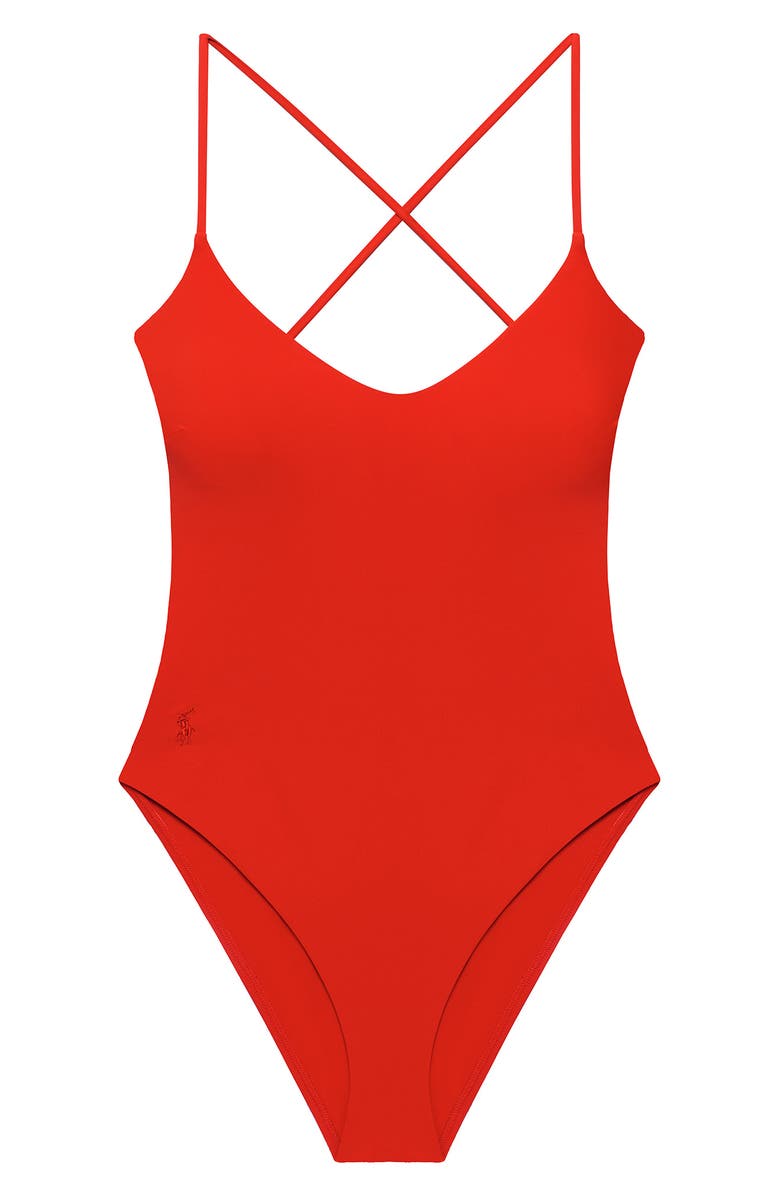 Polo Ralph Lauren Kennedy Cross Back One-Piece Swimsuit, Alternate, color, Bright Poppy