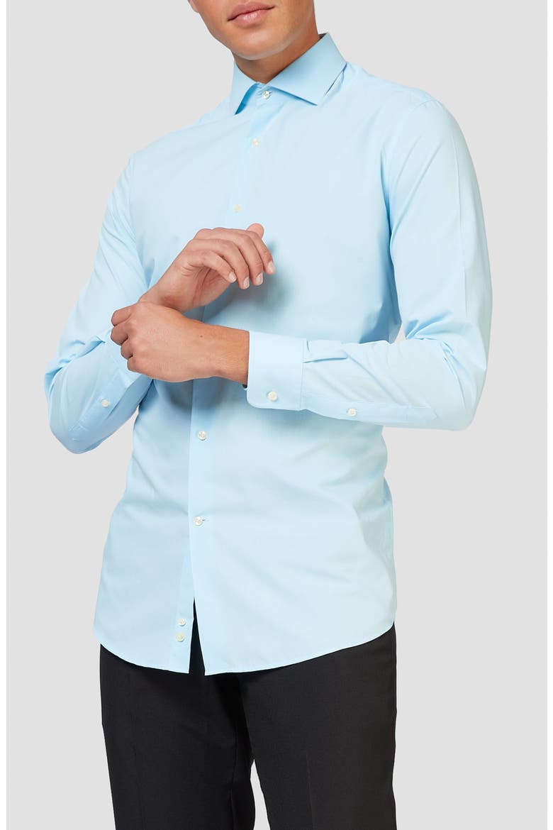 Cool Blue Modern Tailored Fit Wrinkle Resistant Button-Up Shirt, Alternate, color, BLUE