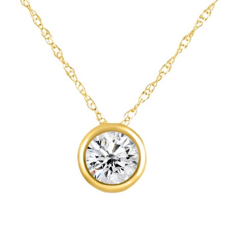 1/2Ct Diamond Bezel Pendant Solitaire Necklace 14k Gold Lab Grown