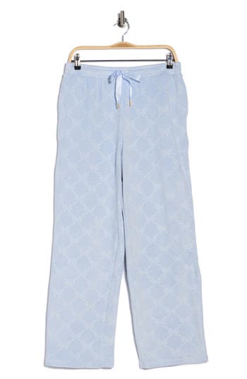 Jaclyn Embossed Bow Velour Pants In Blue