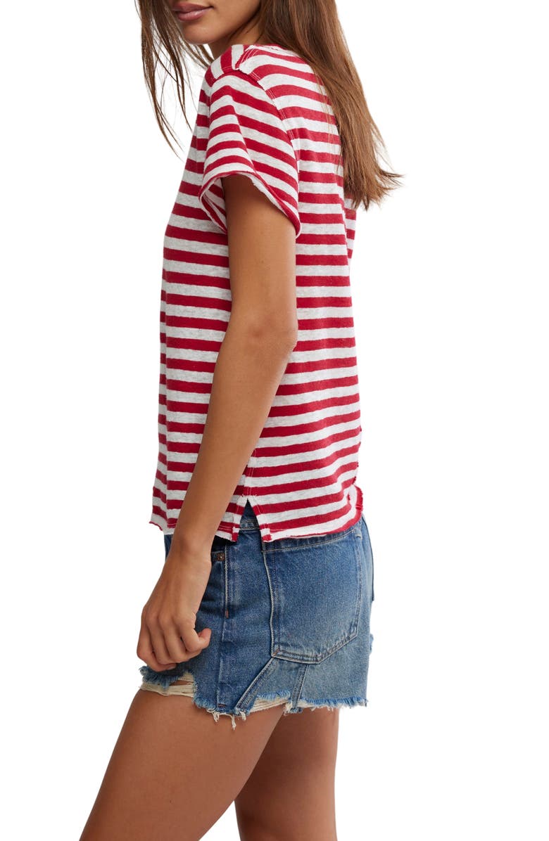 Free People Nora Stripe Linen & Cotton T-Shirt, Alternate, color, Red Combo
