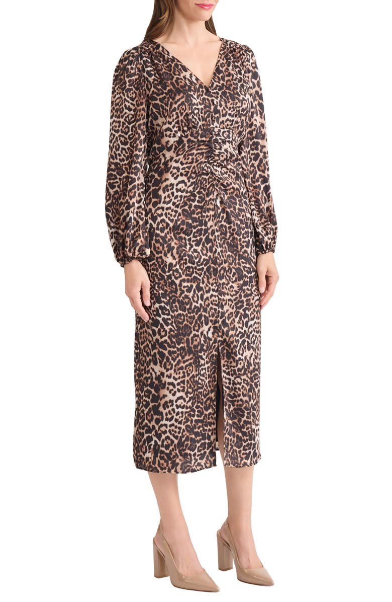 Jones New York Leopard Print Long Sleeve Midi Dress, Alternate, color, Jones Black Multi
