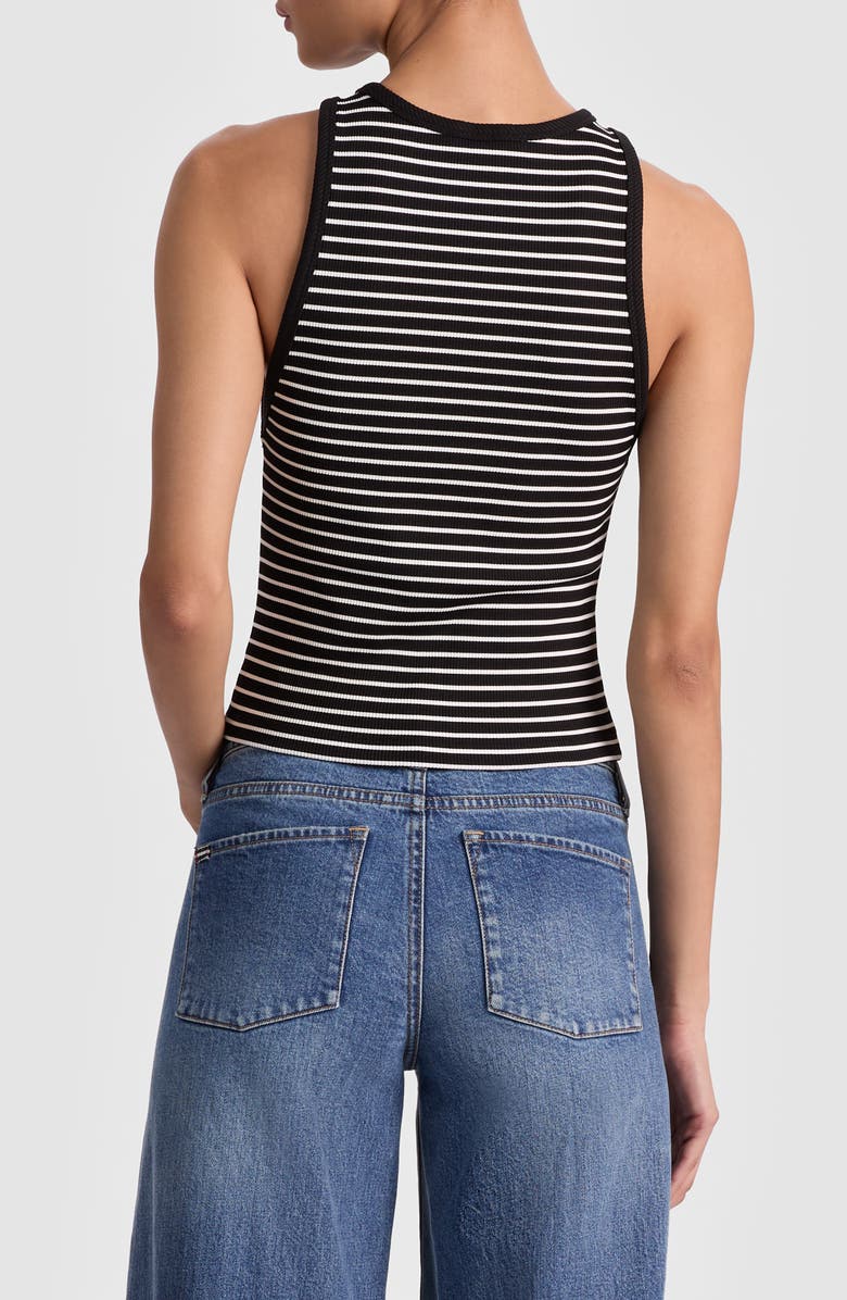 Alice + Olivia Allen Embroidered Tank, Alternate, color, Black/ Off White Stripe