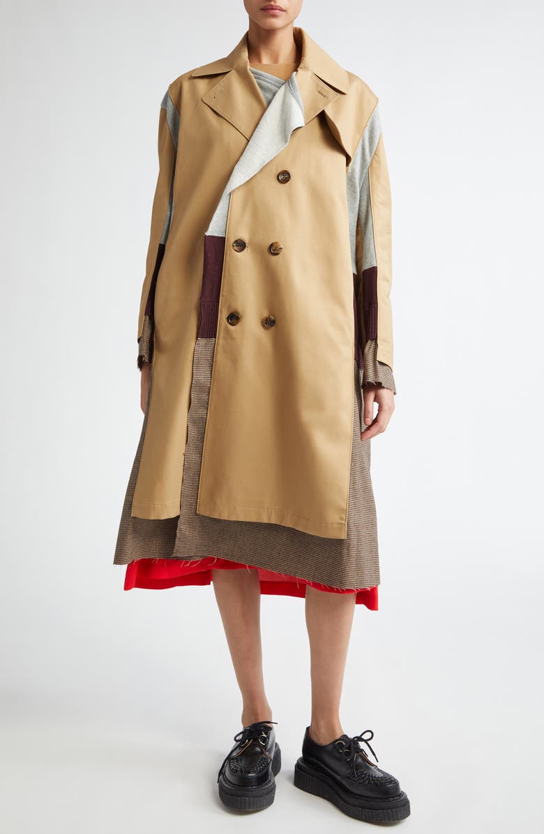 Undercover Spliced Mixed Media Double Breasted Coat, Main, color,