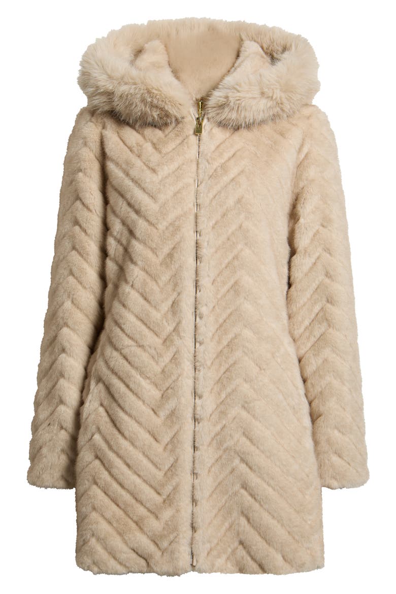 Faux Fur Hooded Coat, Alternate, color, BEIGE