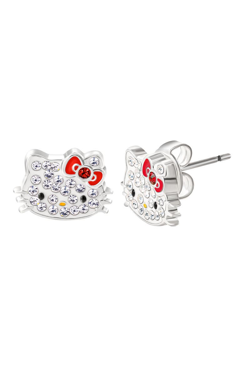 Hello Kitty® Pavé Cubic Zirconia & Enamel Bracelet & Stud Earrings Set, Alternate, color, GOLD AND WHITE