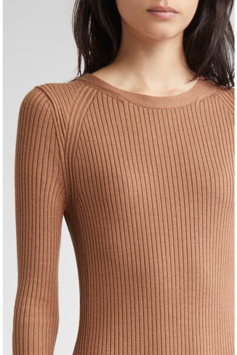 Long Sleeve Wool & Silk Rib Sweater Dress, Alternate, color, 157 COGNAC