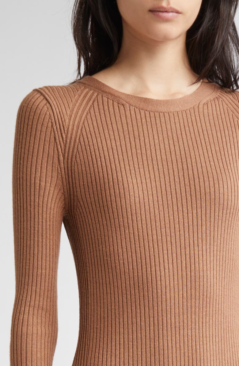 Eleventy Long Sleeve Wool & Silk Rib Sweater Dress, Alternate, color, 157 Cognac