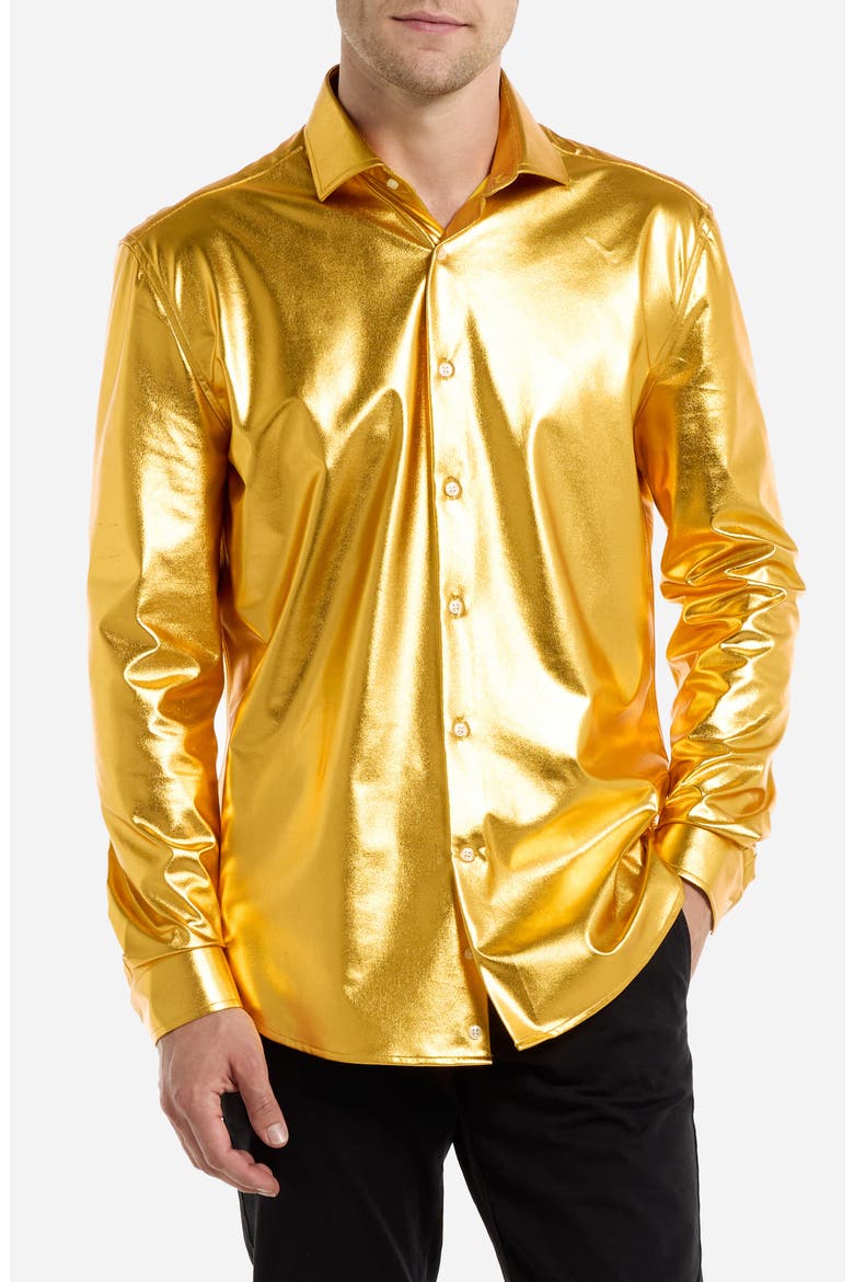 Groovy Gold Modern Tailored Fit Button-Up Shirt, Main, color, GOLD