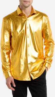OppoSuits Groovy Gold Modern Tailored Fit Button-Up Shirt