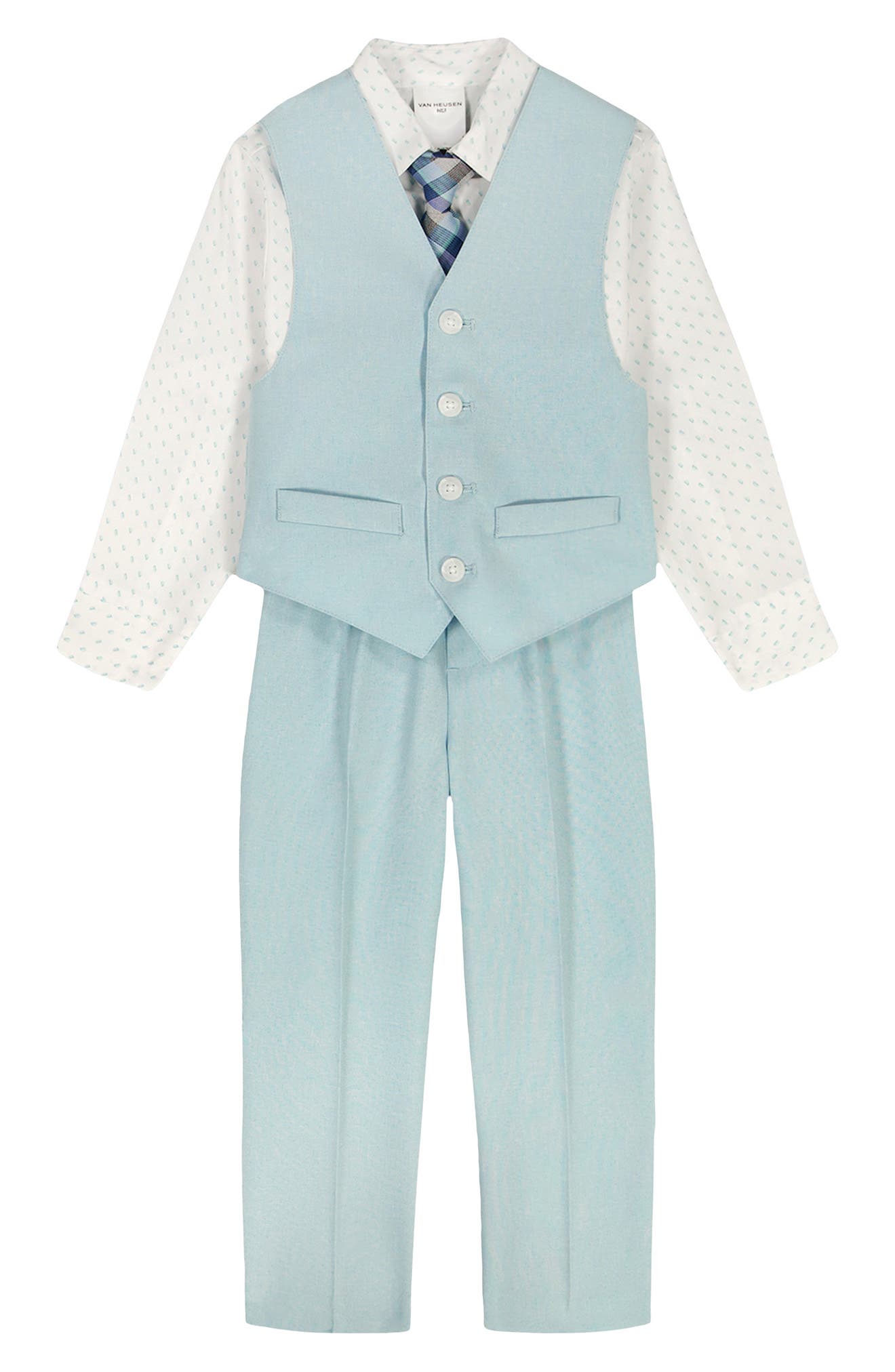 VAN HEUSEN Kids' Poplin Button-Up Shirt, Heather Vest, Pants & Tie Set