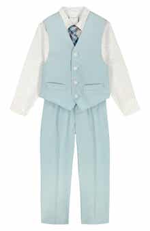 VAN HEUSEN Kids' Poplin Button-Up Shirt, Heather Vest, Pants & Tie Set