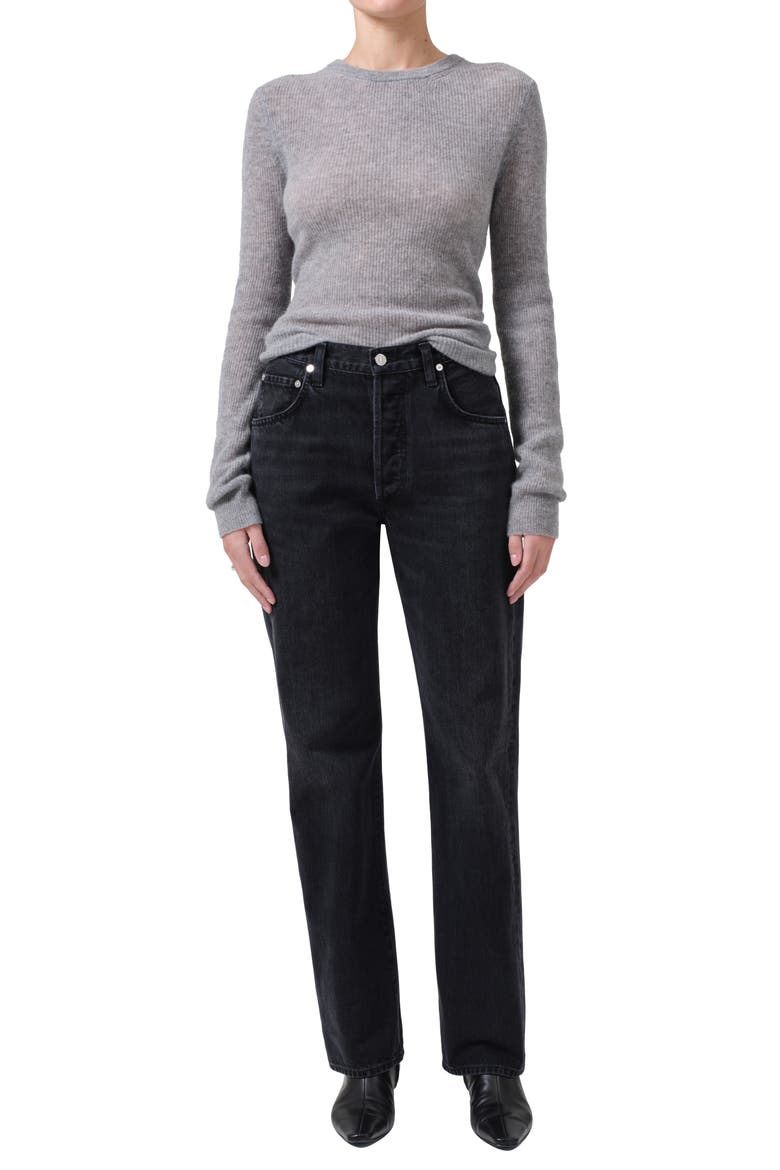 Alessia Wool & Cashmere Blend Rib Top, Alternate, color, DARK HEATHER GREY