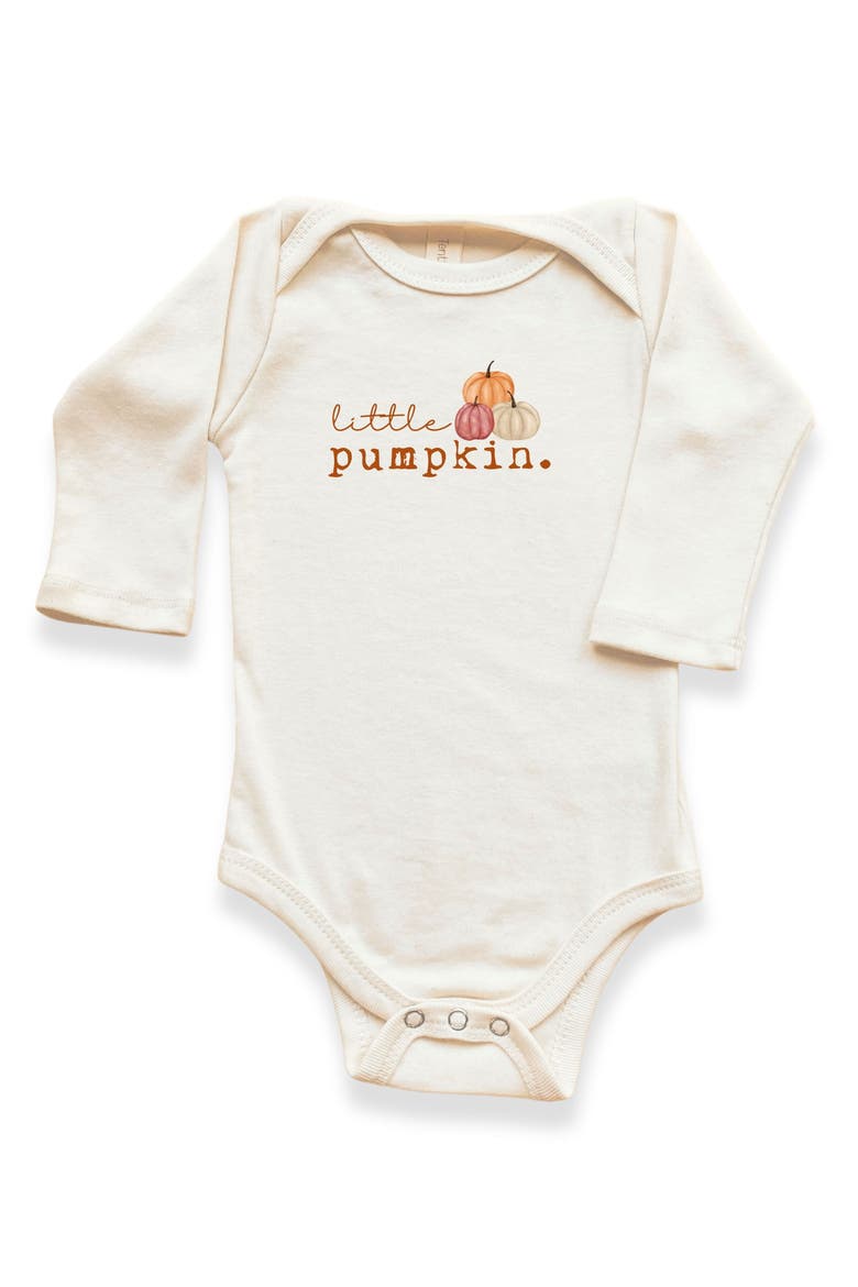 Little Pumpkin Stack Organic Bodysuit Long Sleeve, Main, color, Natural