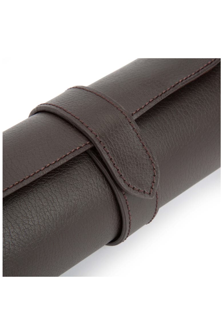 Black Leather Watch Roll, Alternate, color, BROWN