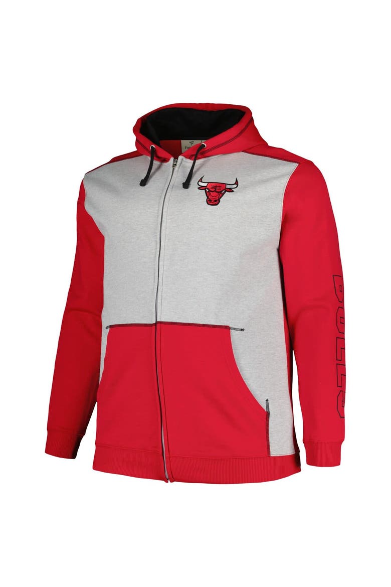 Men's Fanatics Branded Red/Heather Gray Chicago Bulls Big & Tall Contrast Pieced Stitched Full-Zip Hoodie, Alternate, color, Red