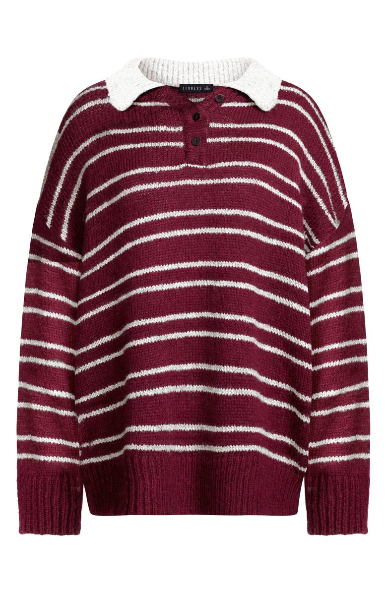 LIONESS Rising Sun Stripe Polo Sweater, Alternate, color, Crimson