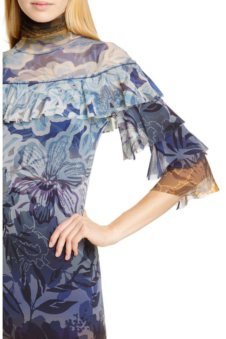 Dégradé Floral Ruffle Sleeve Dress, Alternate, color, AVIO