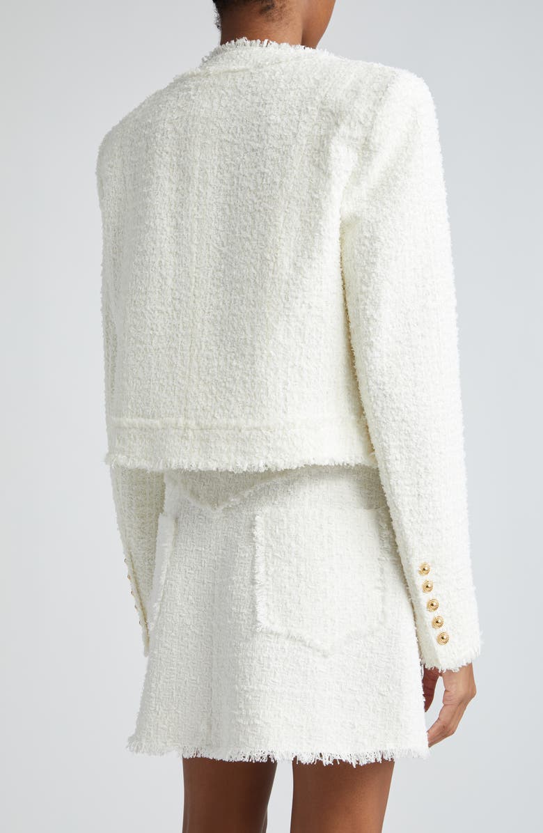 Balmain Four-Pocket Open Front Tweed Jacket, Alternate, color, 
