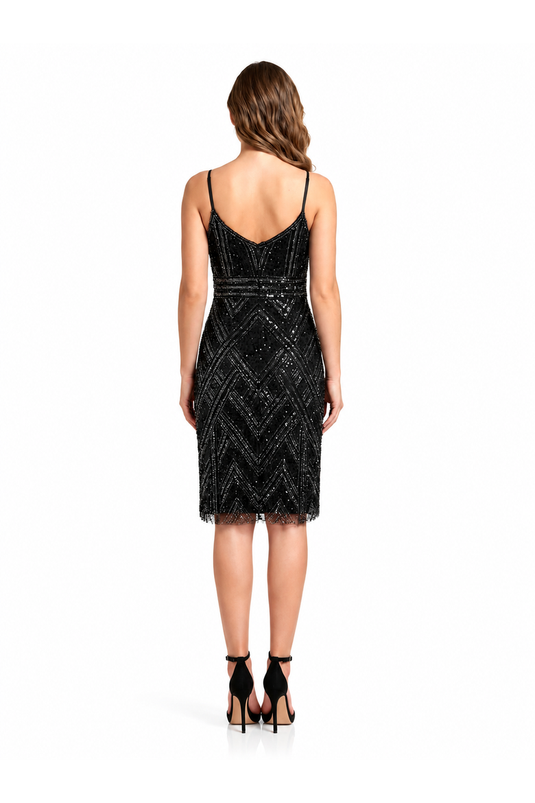 Beaded Flounce Dress, Alternate, color, Black Gunmetal