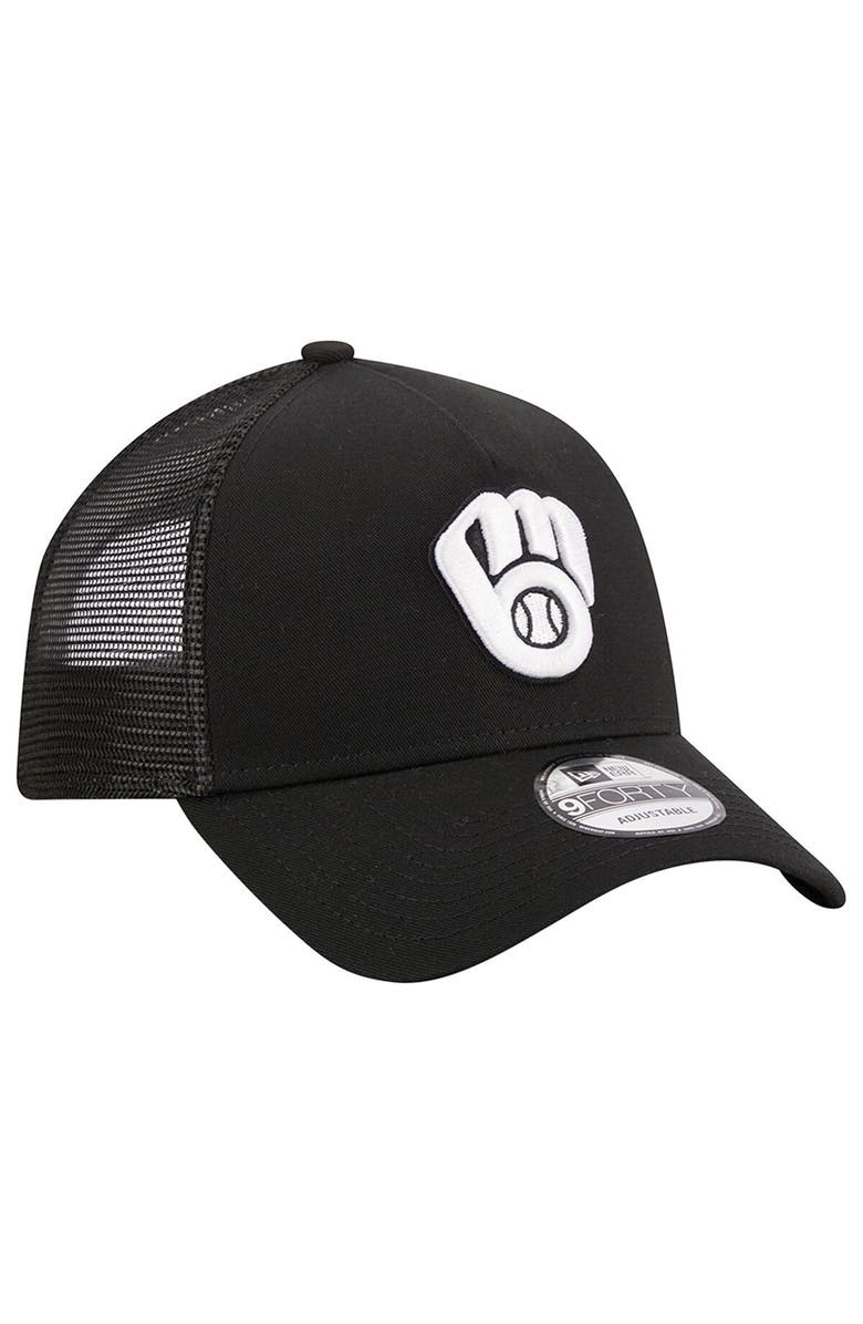 New Era Men's New Era Black Milwaukee Brewers A-Frame 9FORTY Trucker Adjustable Hat, Alternate, color, 