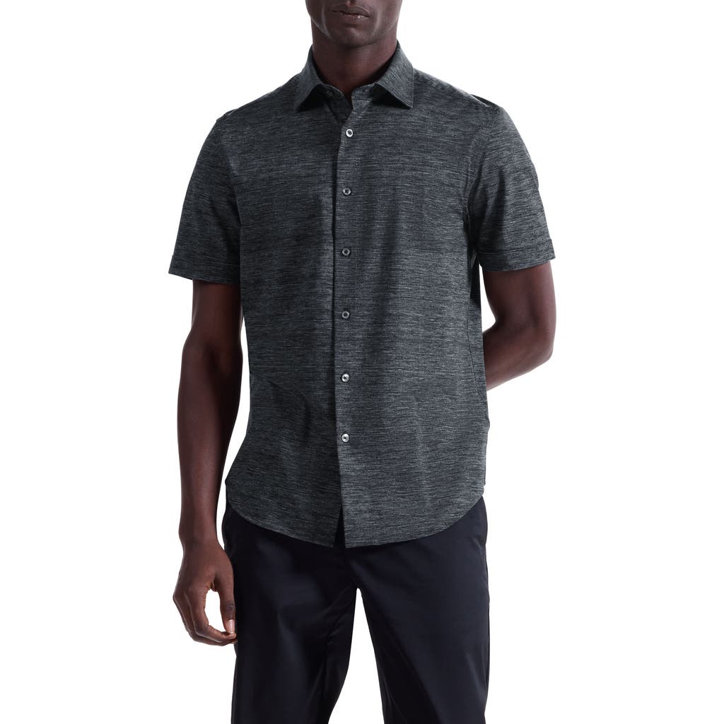 Bugatchi Miles Ooohcotton® Space Dye Short Sleeve Button-up Shirt In Gray