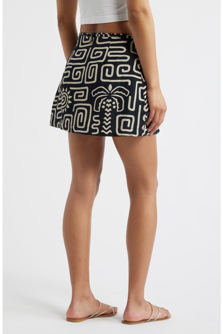 Sunset Luau Linen Blend Wrap Miniskirt, Alternate, color, BLACK/ OFF WHITE