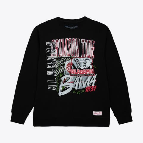Men's Mitchell & Ness  Black Alabama Crimson Tide Half Time Fleece Crewneck Sweatshirt