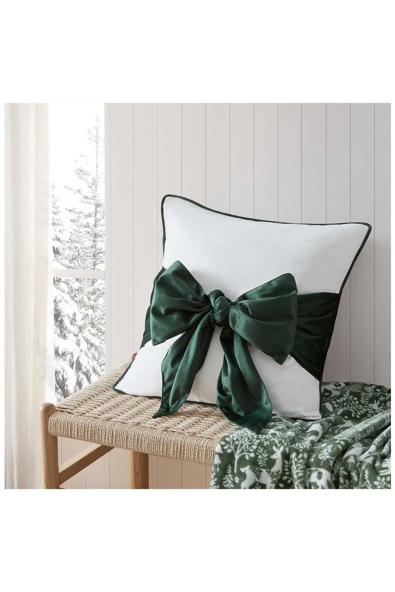 Bedford Bow Accent Pillow, Alternate, color, WHITE/ GREEN