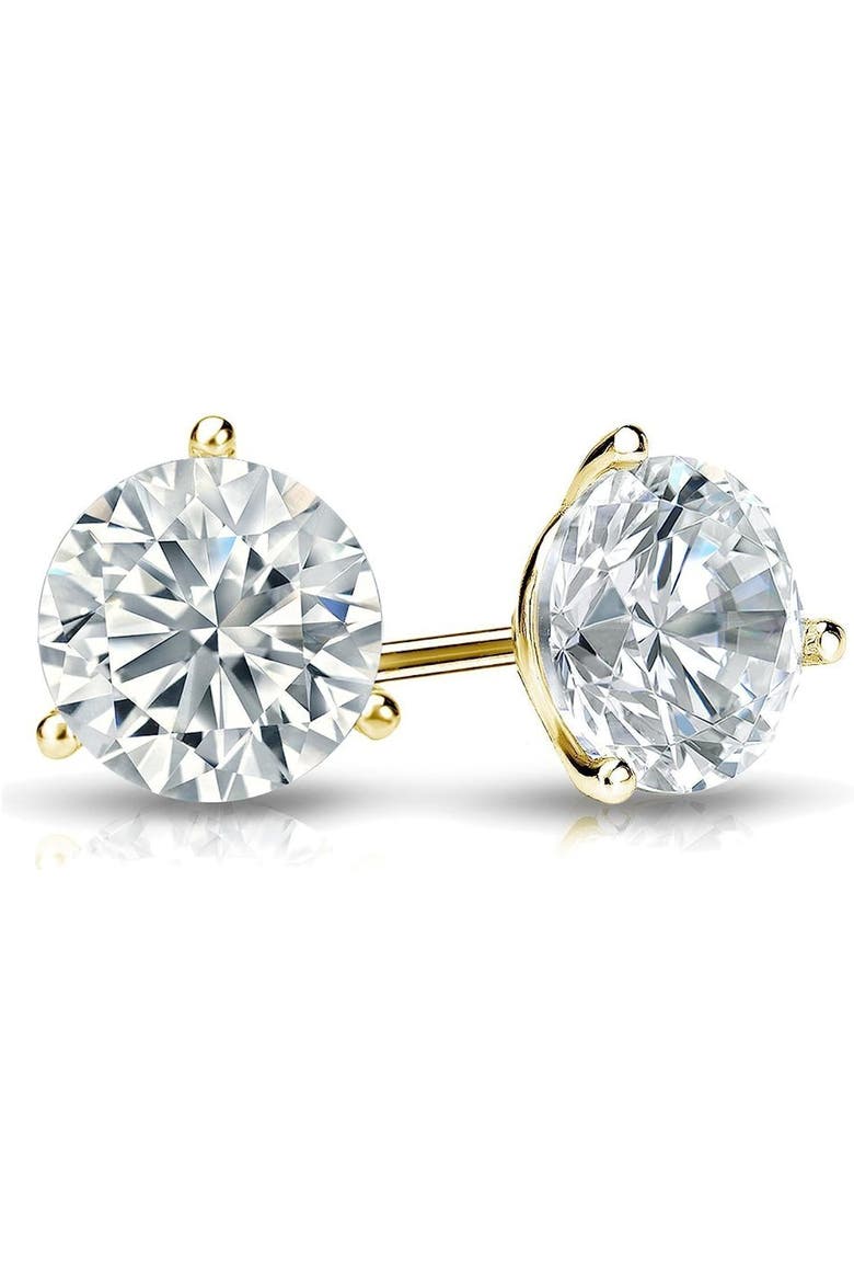 14k Rose Gold Lab-Grown Round Diamond 3-Prong Screw Back Stud Earrings, Alternate, color, .75 Carat-Rose Gold