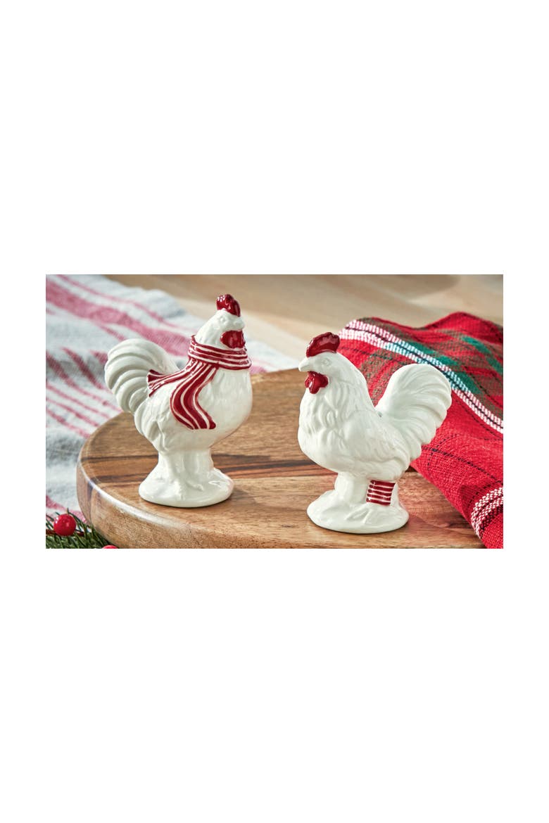 Farmhouse Christmas Chicken Shaped Salt and Pepper Shakers, Alternate, color, Multicolored