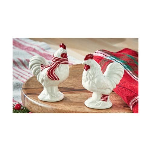 Tag Farmhouse Christmas Chicken Shaped Salt And Pepper Shakers In White