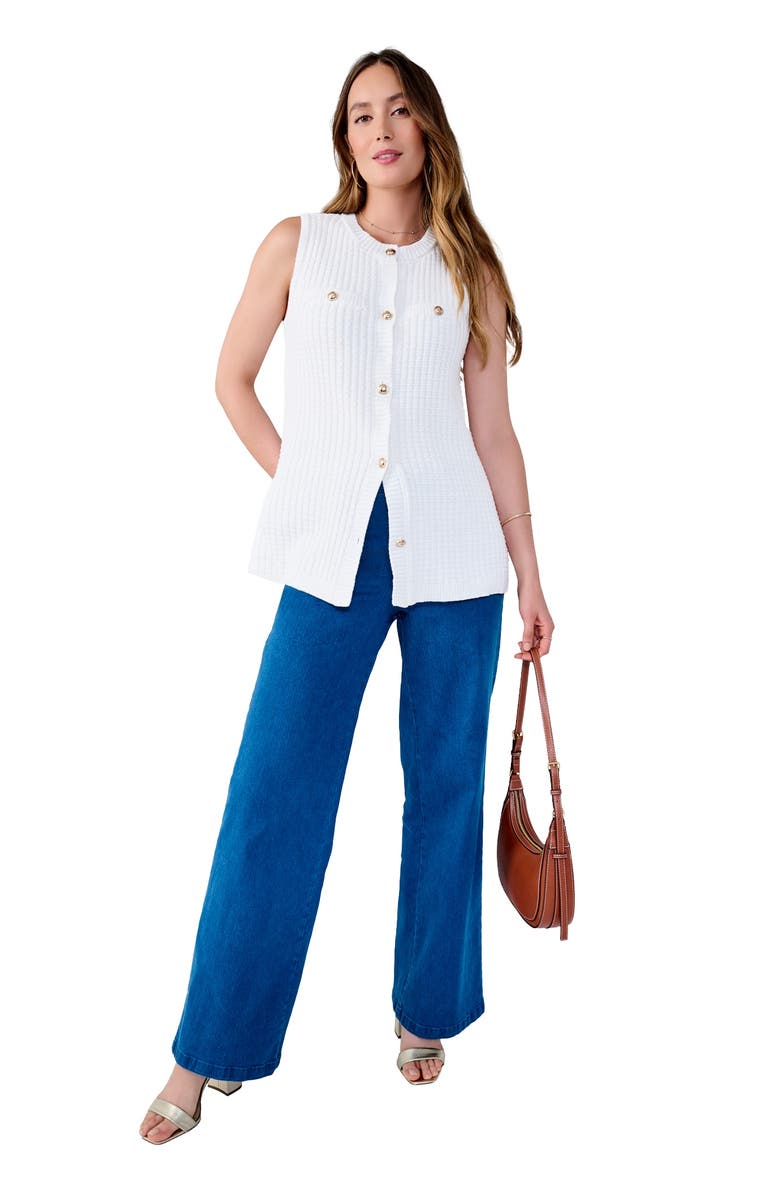 Jessica London Boxy Stitch Cardigan Sweater Vest, Main, color, White